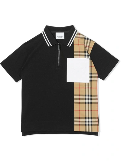 Shop Burberry Vintage Check Panel Zip-front Polo Shirt In Black