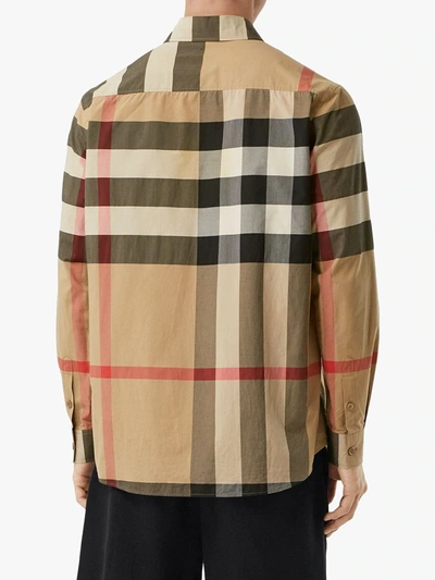 Shop Burberry Love Print Check Shirt In Neutrals