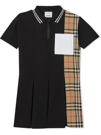 Shop Burberry Vintage Check-panel Polo Dress In Black