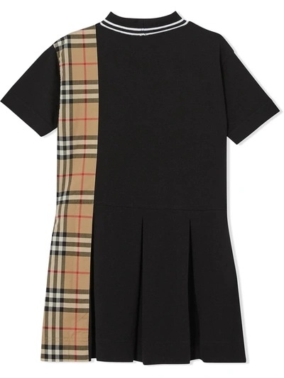 Shop Burberry Vintage Check-panel Polo Dress In Black