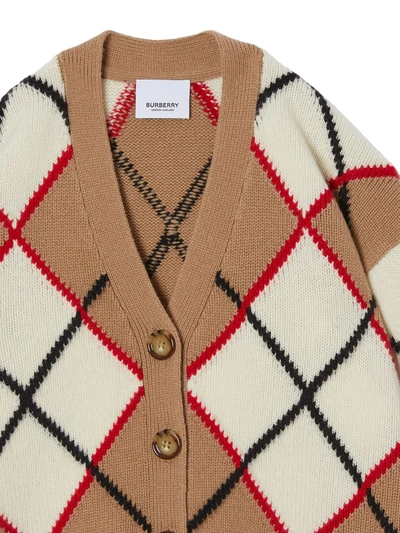 Shop Burberry Argyle Intarsia Cardigan In Brown