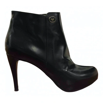 Pre-owned Emporio Armani Leather Ankle Boots In Black