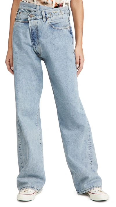 Shop R13 Wide Leg Cross Over Jeans In Slate Blue