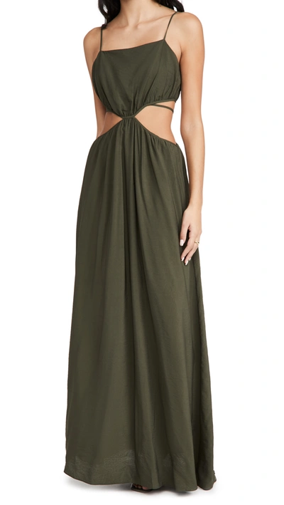 Jonathan Simkhai Amora Solid Strap Detail Maxi Dress In Army Green |  ModeSens