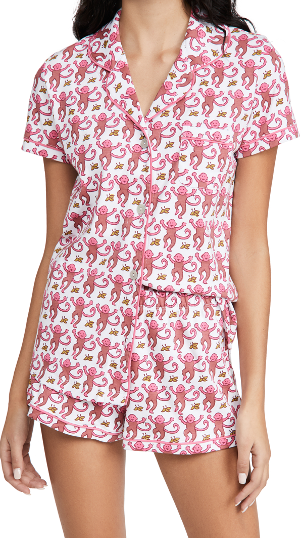 Roller Rabbit Monkey Polo Short Pajamas In Pink | ModeSens