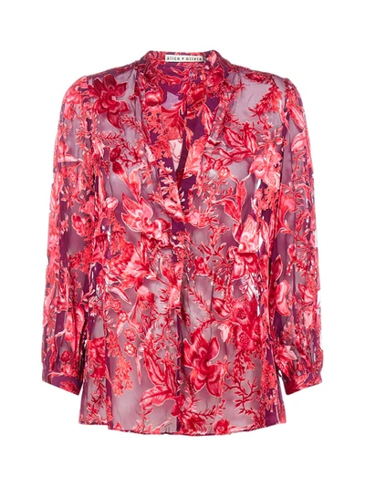 Shop Alice And Olivia Sheila Floral Print Silk-blend Shirt In Allure Floral Boysenberry