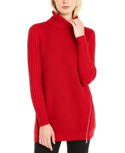 Shop Inc International Concepts Inc Zipper-trim Tunic Sweater, Created For Macy's In Real Red