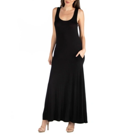 Shop 24seven Comfort Apparel Scoop Neck Sleeveless Maxi Dress With Pockets In Black