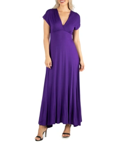 24seven Comfort Apparel Women's Cap Sleeve V-neck Maxi Dress In Purple