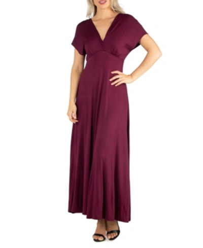 Shop 24seven Comfort Apparel Women's Cap Sleeve V-neck Maxi Dress In Wine