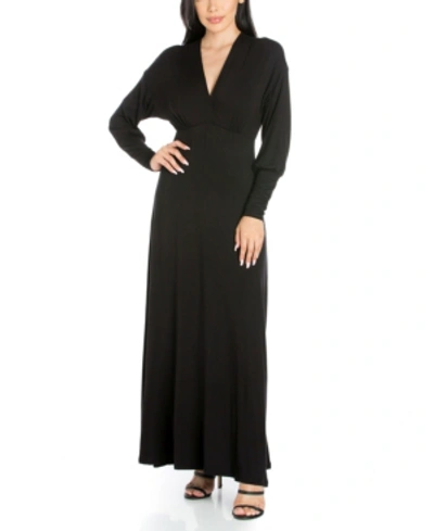 Shop 24seven Comfort Apparel Women's V-neck Long Sleeve Maxi Dress In Black