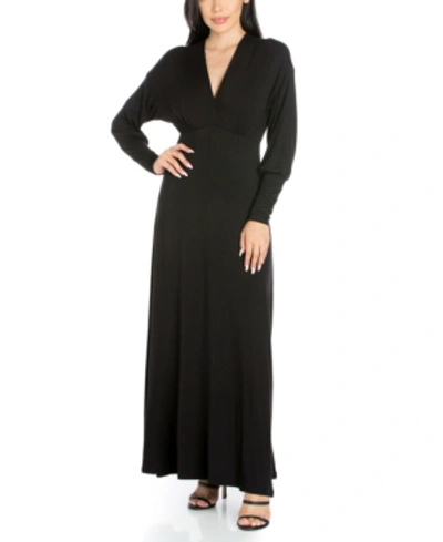 24seven Comfort Apparel Women's Cap Sleeve V-neck Maxi Dress In Black