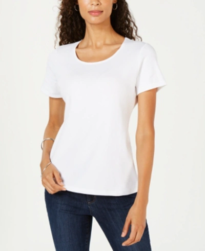 Shop Karen Scott Petite Cotton Scoop-neck Top, Created For Macy's In Bright White