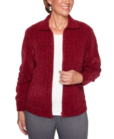 Shop Alfred Dunner Petite Classics Chenille Zip Cardigan In Berry