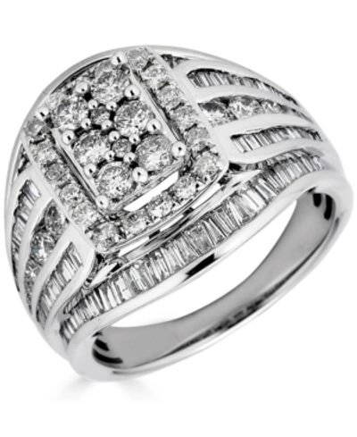 Shop Macy's Diamond Cluster Ring (1-3/4 Ct. T.w.) In 14k White Gold
