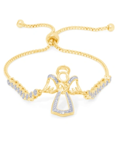 Macy's Diamond Accent Angel Adjustable Silver Plate Bracelet In Silver
