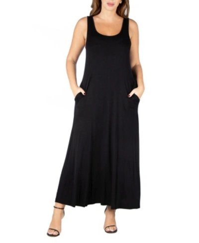 24seven Comfort Apparel Scoop Neck Sleeveless Maternity Maxi Dress With Pockets In Black