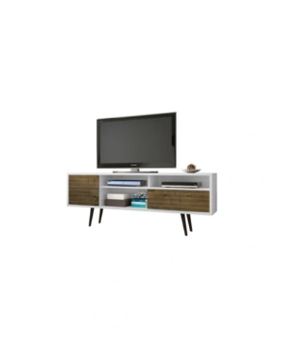 Shop Manhattan Comfort Liberty 70.86" Mid Century - Modern Tv Stand With 4 Shelving Spaces And 1 Drawer In Brown