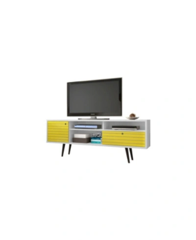 Shop Manhattan Comfort Liberty 70.86" Mid Century - Modern Tv Stand With 4 Shelving Spaces And 1 Drawer In Yellow