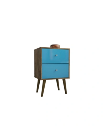 Shop Manhattan Comfort Liberty Mid Century - Modern Nightstand 2.0 With 2 Full Extension Drawers In Aqua