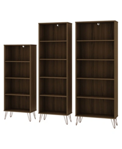 Shop Manhattan Comfort Rockefeller Bookcases Set, 3 Piece In Brown