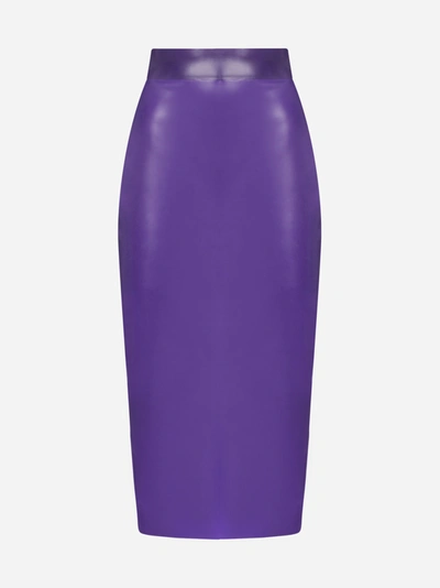 Shop Saint Laurent Latex Pencil Skirt In Purple
