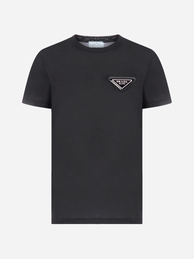 Shop Prada Logo-patch Cotton T-shirt In Black