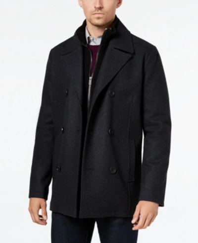 Shop Kenneth Cole Men's Big & Tall Double-breasted Wool-blend Peacoat In Charcoal