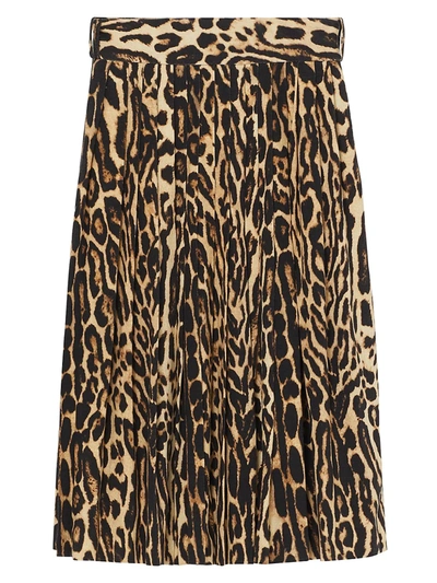 Shop Burberry Leopard Print Pleated Skirt In Camel
