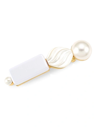 Shop Lele Sadoughi Women's 14k Yelllow Goldplated & Stacked Stone Barrette In Pearl