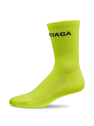 Shop Balenciaga Men's Fluo Tennis Socks In Lemon Black