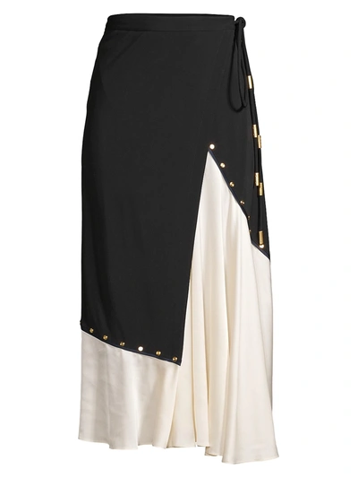 Shop Tory Burch Women's Mixed Material Wrap Skirt In Black