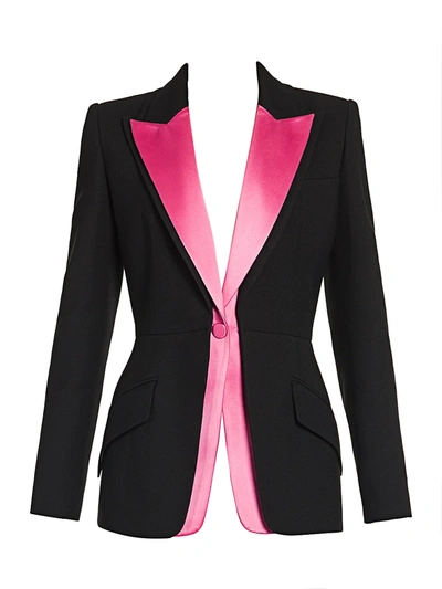 Shop Alexander Mcqueen Women's Bi-color Jacket In Black Hibiscus Pink