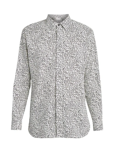 Shop Saint Laurent Men's Print Button-down Shirt In Chalk Noir