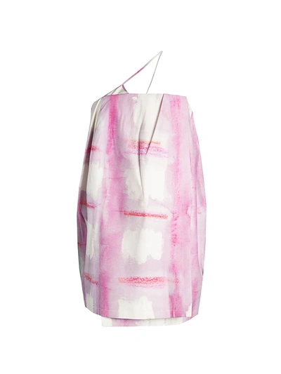 Shop Jacquemus La Robe Soleil One-shoulder Mini Dress In Print Pink