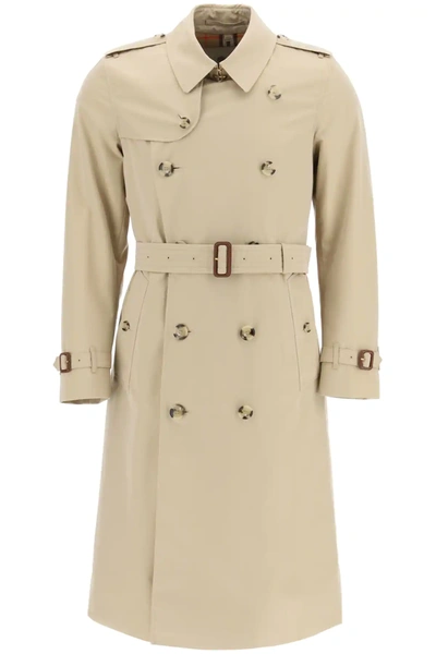 Shop Burberry Kensington Long Trench Coat In Brown,beige