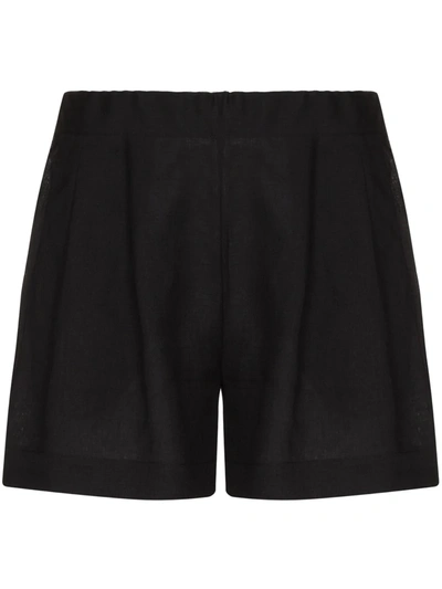 Shop Asceno Organic Linen Elasticated Shorts In Black