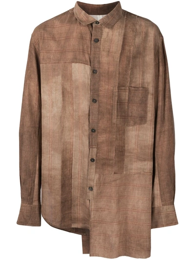 Shop Ziggy Chen Patchwork Asymmetric Shirt In Brown