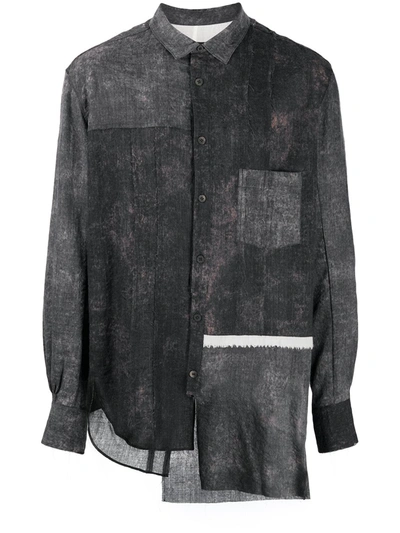 Shop Ziggy Chen Patchwork Asymmetric Shirt In Grey