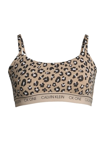 Shop Calvin Klein Ck One Unlined Leopard-print Bralette In Beige Multi