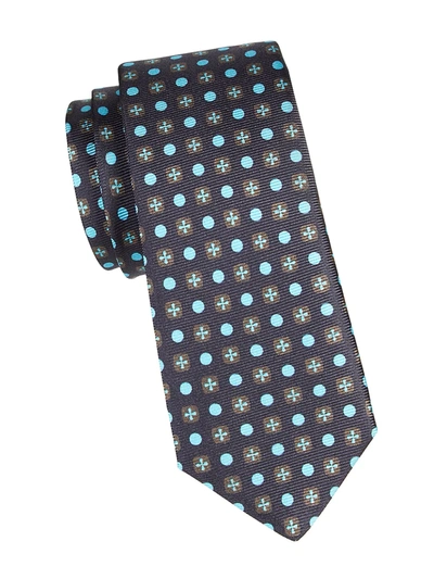 Shop Kiton Geometric Circle Silk Tie In Brown Aqua