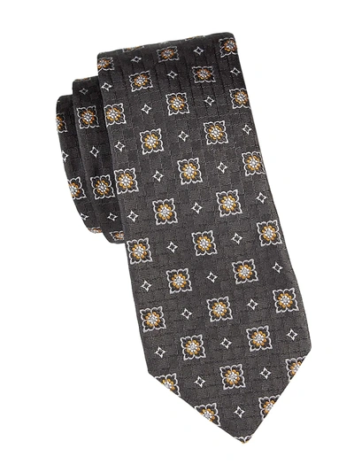 Shop Kiton Medallion Silk Tie In Navy Orange