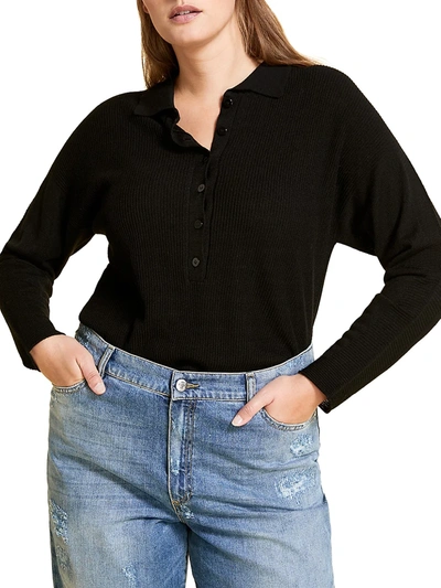 Shop Marina Rinaldi Women's Amelia Long-sleeve Polo Shirt In Black