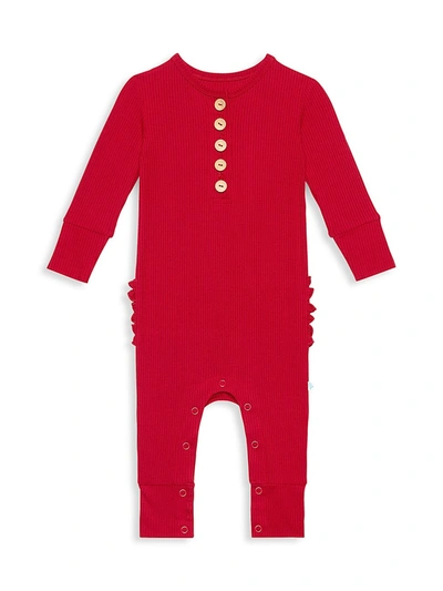 Shop Posh Peanut Baby's Ribbed Footless Long-sleeve Henley Coverall In Crimson