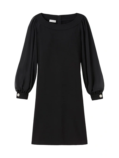 Shop Lafayette 148 Linden Sheer-sleeve Combo Dress In Black
