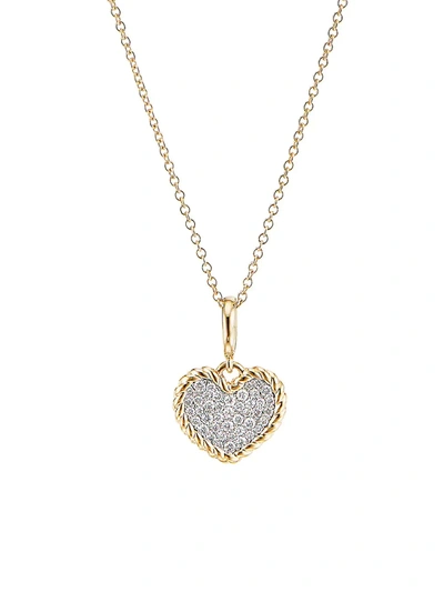 Shop David Yurman Women's Cable Collectibles Pavé Plate Heart Charm Necklace In 18k Yellow Gold