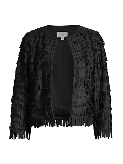 Shop Milly Fringe Embroidery Collarless Jacket In Black