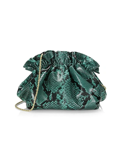 Shop Loeffler Randall Mini Willa Snakeskin-embossed Leather Clutch In Emerald