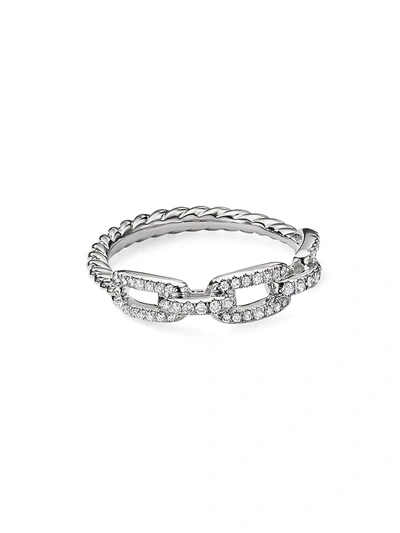 Shop David Yurman Women's Stax Single-row Pavé Chain Link Ring In 18k White Gold With Diamonds