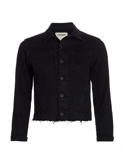 Shop L Agence Women's Janelle Slim-fit Raw-hem Denim Jacket In Saturated Black